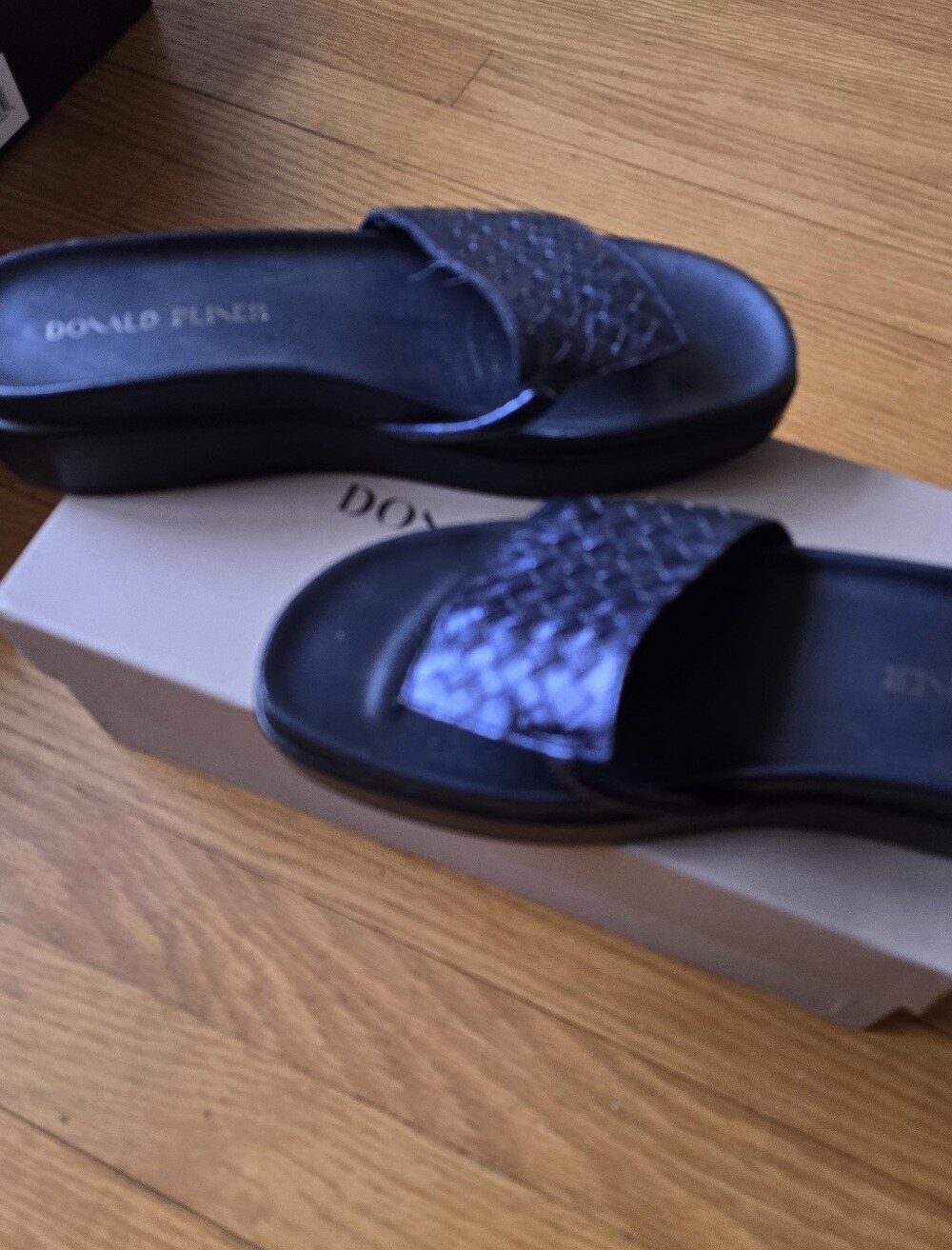 Donald J. Pliner Black Woven Slide Sandals